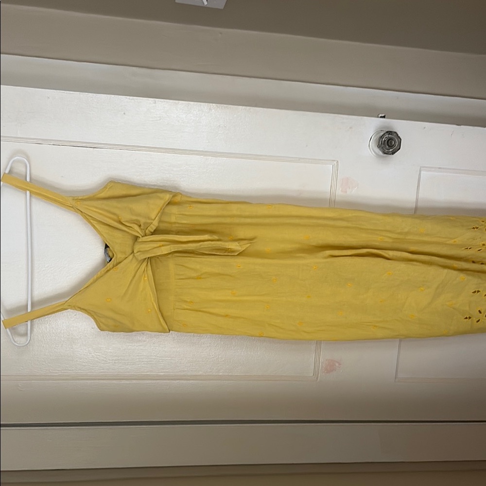 Zara Yellow Tie-Front Spaghetti Strap Maxi Dress